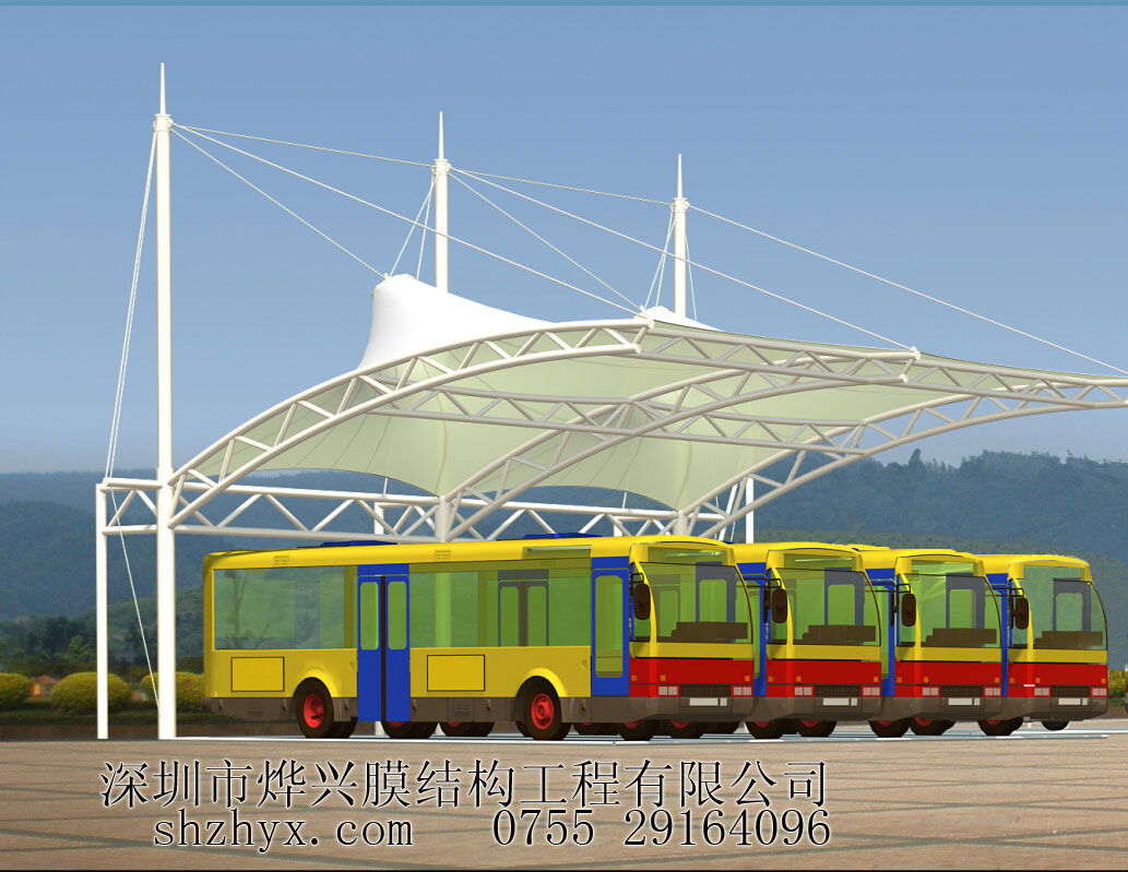 【膜結(jié)構(gòu)工廠促銷】中巴、大巴膜結(jié)構(gòu)車棚